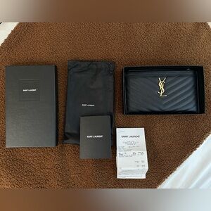 YSL CASSANDRE QUILTED POUCH IN GRAIN DE POUDRE LEATHER 100% Authentic